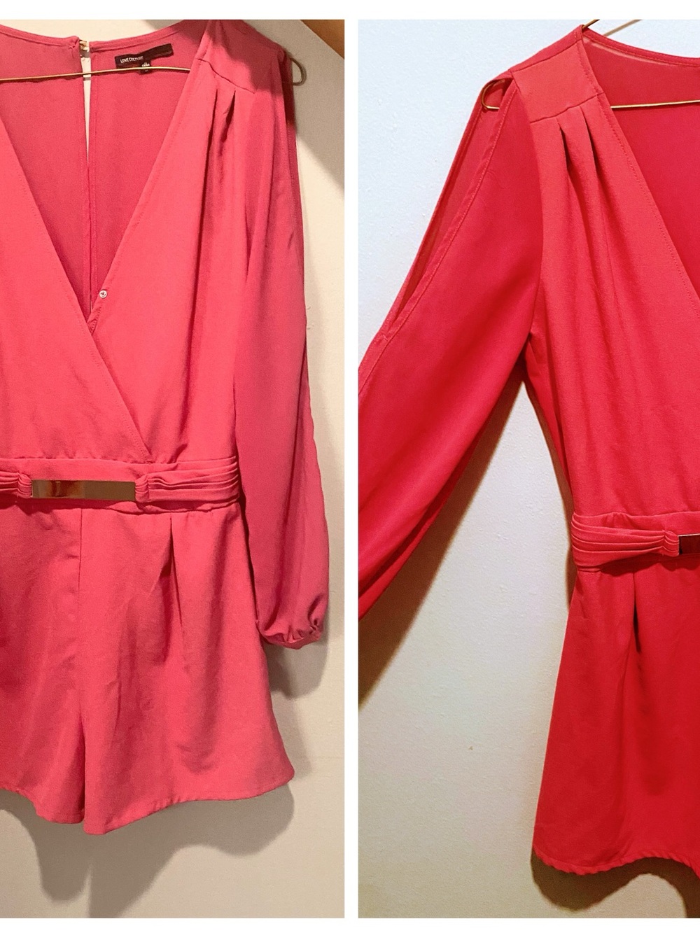 Unknown Brand Womens Pink Long-Sleeve Wrap Romper